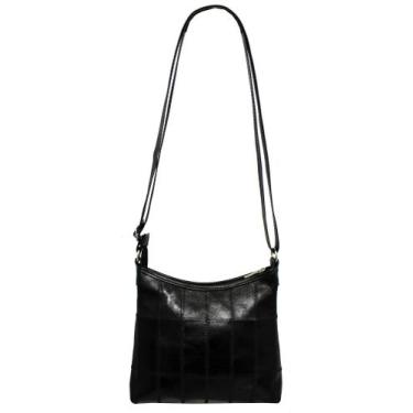 Imagem de Bolsa Retalhos Couro Feminina Transversal Blsr188 - Doras Bolsas, Pret