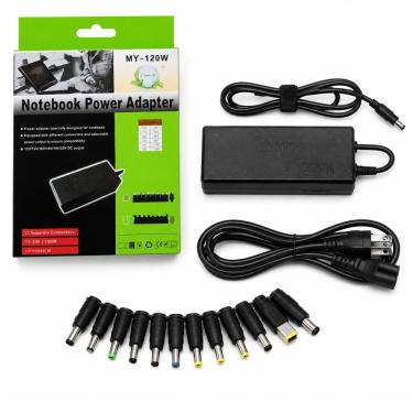 Imagem de Carregador para Notebook 120W Voltagem Ajustável Compacto Bivolt Automático com Kit 8 Plugs MDM
