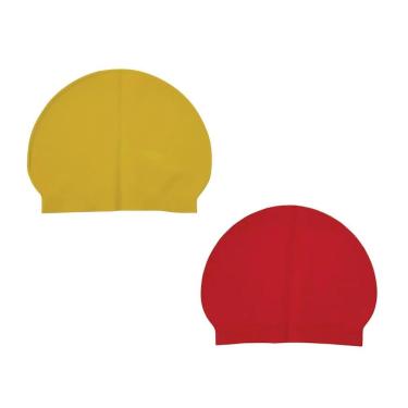 Imagem de Kit 2 Touca de Natação em Látex Impermeável Amarelo e Vermelho Tamanho Único Unissex Mor