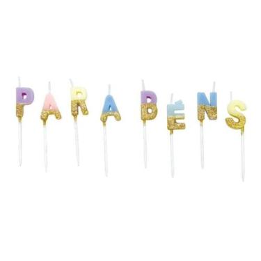 Imagem de Vela Tie Dye Pastel Parabens Aniversario C/ 8 Unid. Silver - Silver Fe