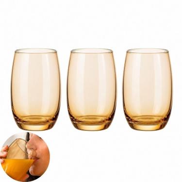 Imagem de Kit 3 Copos de Vidro Califórnia para Drinks e Bebidas Retrô Âmbar Praticasa 475ML
