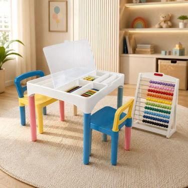 Imagem de Kit Mesa Didática Infantil 2 Cadeiras e Ábaco com Compartimento para G