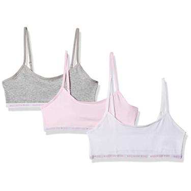Imagem de Maidenform Sutiã de treinamento curto de algodão com logotipo para meninas, pacote com 3, Parfait rosa/branco/cinza urze, P