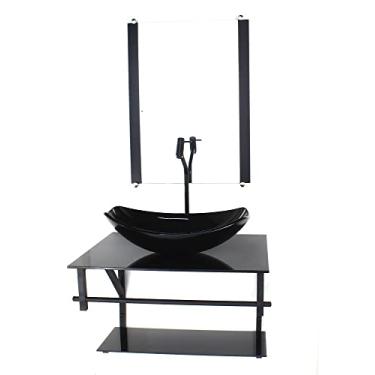 Imagem de GABINETE DE VIDRO PARA BANHEIRO 60CM AP CUBA OVAL CHANFRADA PRETO FULL COM TORNEIRA PRETA