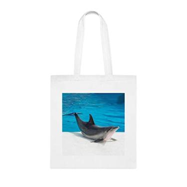 Imagem de Bottlenose Dolphin Show, presente engraçado para amantes de golfinhos de garrafa, bolsa de ombro, bolsas reutilizáveis, ideia de presente de cesta de Natal de aniversário, Branco