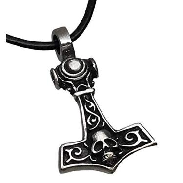 Imagem de Trilogy Jewelry Pingente Viking Mjolnir Martelo de Thor com Caveira de Estanho e Colar de Couro