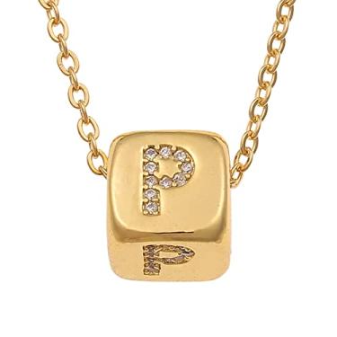 Imagem de LHDUF Colares de Inicial Pequenos para Mulheres, Presentes para Mulheres Fresco Bonito Quadrado Inicial Colar 18K Joias de Ouro para Mulheres, Metal, Sem Pedra Preciosa
