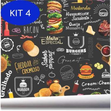 Imagem de Kit 4 Papel De Parede Hambúrguer Fast Food Cozinha Sanduiche - Quartin