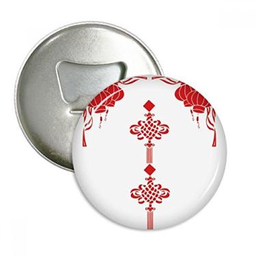 Imagem de Lanterna vermelha padrão de nó chinês abridor de garrafa ímã de geladeira emblema multifuncional