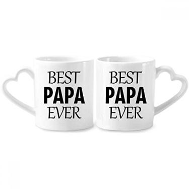 Imagem de Best Papa Ever Conjunto de canecas de porcelana para casais, coração e coração