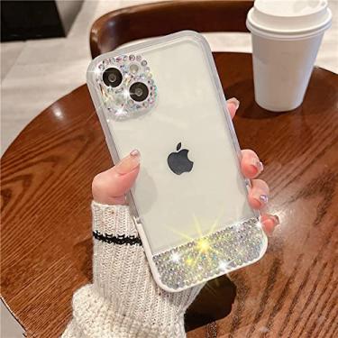 Imagem de Glitter Diamond Crystal Stand Clear Soft Case capas para iPhone 14 13 12 Pro Max 11 XS XR 7 8, Branco, para iphone 14Plus