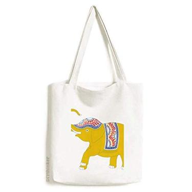 Imagem de Bolsa de lona com escudo de elefante amarelo da Tailândia bolsa de compras casual
