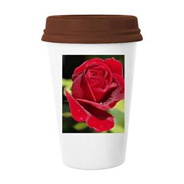 Imagem de Caneca de cerâmica com rosas vermelhas escuras, presente Art Déco, caneca moderna de café bebendo vidro de cerâmica