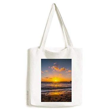 Imagem de Bolsa de lona com imagem de natureza e ciência, água, mar, praia, praia, bolsa de compras, bolsa casual