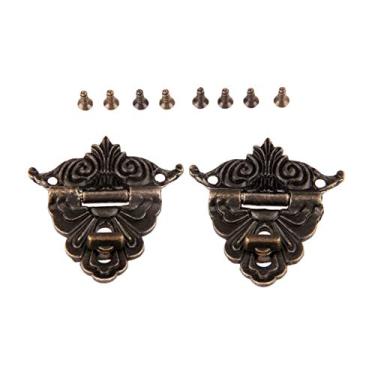 Imagem de 2 pcs antique bronze trava funiture hardware decorativo caixa de jóias gaveta decorativo hasp bloqueio trinco com parafusos 45 * 48mm YYDFPIIA