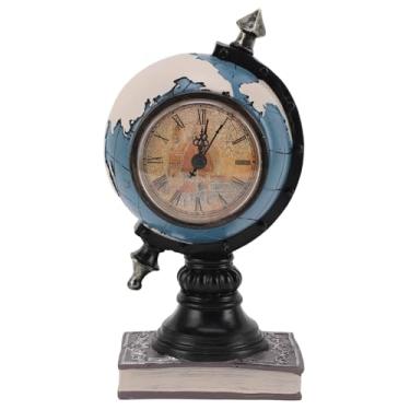Imagem de Relógio globo decorativo, ornamento de mesa relógio de mapa do mundo de resina com coi n banco de poupança para quarto de crianças, relógio de parede exclusivo com mapa-múndi (azul)