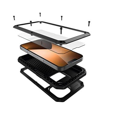 Imagem de Capa para iPhone 14 Pro, capa protetora de corpo inteiro Marrkey 360 resistente à prova de choque [armadura resistente] capa de metal de liga de alumínio com protetor de tela integrado de silicone para Apple iPhone 14 Pro 6,1 polegadas - preta