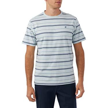 Imagem de Hang Ten Camiseta masculina de algodão listrada justa - camiseta macia e confortável para uso casual, Azul claro, M