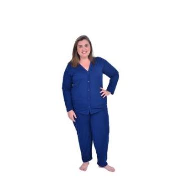 Imagem de Pijama Feminino De Frio Longo Inverno Plus Size Botões Malha-Feminino
