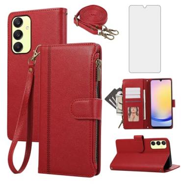 Imagem de Asuwish Capa de telefone para Samsung Galaxy A25 5G/A24 4G/M34/F34 /F34 capa de celular carteira com zíper com protetor de tela de vidro temperado alça transversal flip porta-cartões de couro A 25 25A