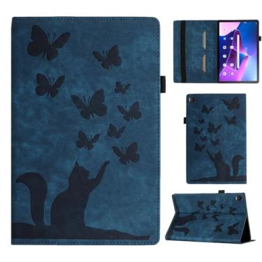 Imagem de Refilerss Capa para Lenovo Tab M10 Plus 3ª geração de couro PU de 10,6 polegadas com suporte conveniente à prova de choque capa com estampa borboleta gato M10 Plus 3 Geração TB-125FU TB-128FU - azul