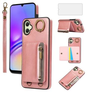 Imagem de Asuwish Capa de telefone para Samsung Galaxy A05 capa carteira e protetor de tela de vidro temperado com zíper flip anel de crédito suporte para cartão de couro robusto acessórios para celular Ao5 A
