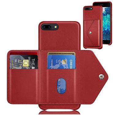 Imagem de XcaseBar Capa carteira para iPhone 7Plus/8 Plus 14.0 cm com suporte para cartão de crédito traseira de couro PU capa protetora para Apple 8Plus vermelha