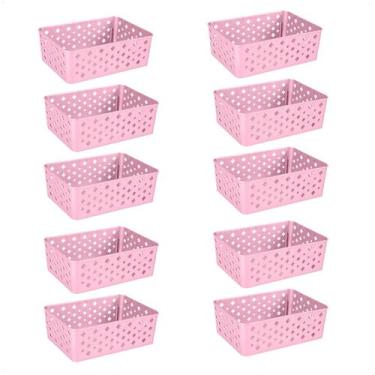 Imagem de Kit 10 Cestos Multiuso Organizador Decorativo Premium Rosa - 123 Organ
