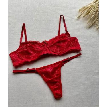 Imagem de Conjunto Calcinha Fio Dental De Renda Gatria Com Sutiã De Renda Sem Bo