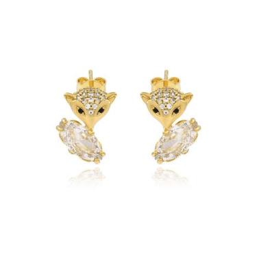 Imagem de Brinco Pequeno Raposa com Zircônias Folheado a Ouro 18k - 05 -, UNICO