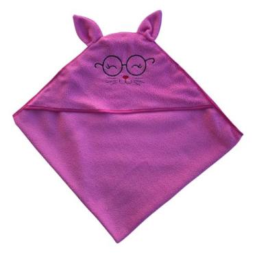 Imagem de Toalha Felpuda Infantil com Capuz Bordada de Bichinho 70x70cm Menina e