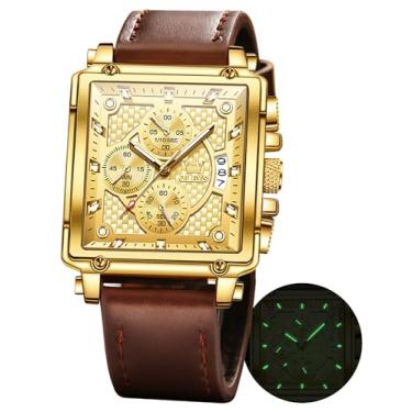 Imagem de OLEVS Masculino Relógios para Homens Relógio de Quartzo Cronógrafo Couro Moda Vestido Relógio Data À Prova Dwaterproof Água Luminosa Casual Quadrado Negócios Relógios de Pulso Ouro