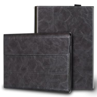 Imagem de Gexmil Capa de couro compatível com Surface Pro X 2020/2019 de 13 polegadas, com suporte para lápis, teclado tipo suporte, fecho magnético, capa de negócios para portfólio multiângulo, cinza