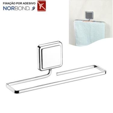 Imagem de Suporte Porta Toalha Toalheiro 25cm Banheiro Adesivo Dupla Face Cromad