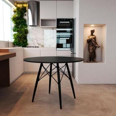 Imagem de Mesa Eiffel Wood Tampo de Madeira Preto 90 Cm Pés Pretos - New Green, 
