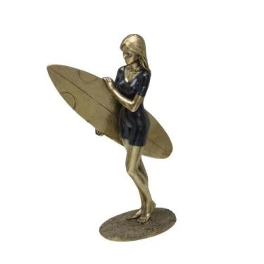 Imagem de Figura Decorativa Estatueta Mulher Surfista 25 X 15 X 7 Cm - MABRUK