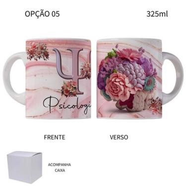 Imagem de Caneca 325ml Profissões Psicologia Psicóloga Flores - LARANJA E MIMOS