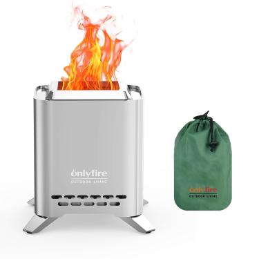 Imagem de Onlyfire Fogueira 2 em 1 sem fumaça com suporte de panela e bolsa de transporte, lareira portátil de mesa de 16,5 cm, mini fogueira a lenha para acampamento ao ar livre, pátio e quintal, prata FP051