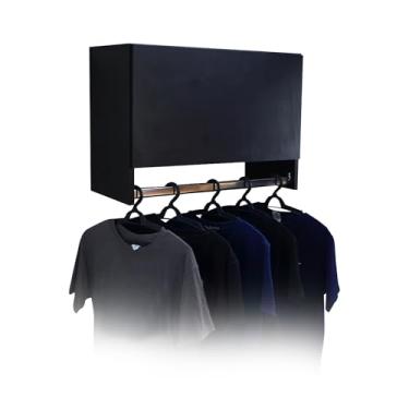 Imagem de Armário Aéreo Com Porta Cabideiro Área Serviço Lavanderia Cozinha Multiuso MDF 60cm (Preto)