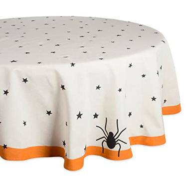 Imagem de DII Toalha de mesa redonda de algodão de 178 cm, estrelas negras – perfeita para o Halloween, jantares e noites assustadoras de filmes