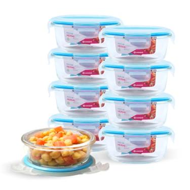 Imagem de Kit 9 Potes de Vidro Redondo com Tampa Hermética 400ml (Azul)