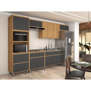 Imagem de Cozinha Modulada Compacta Agata Armario Ripado Freijó/Grafite 12 Porta