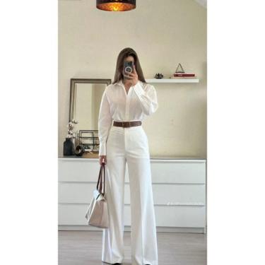 Imagem de Conjunto Feminino Alfaiataria calça pantalona e blusa social manga lon