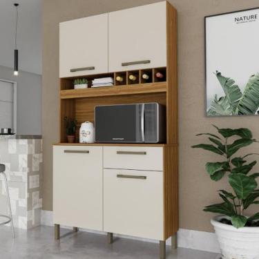 Imagem de Armário de Cozinha Compacta 4 Portas 1 Gaveta Adega 100% MDF - Faura, 