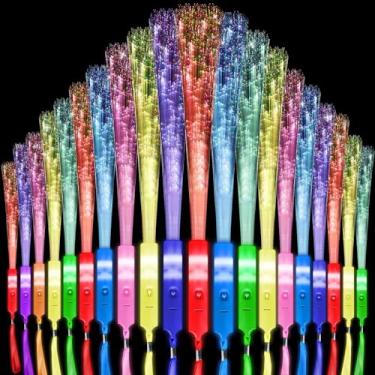 Imagem de Oleitodh Pacote Com 128 Varinhas De Fibra Óptica Multicoloridas, Varinhas Brilhantes De Led, A Granel, Com 3 Modelos Piscantes, Bastões Piscantes Para Festa De Aniversário Que Brilham No Escuro, Lem