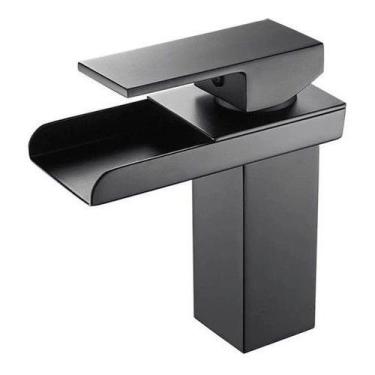 Imagem de Torneira Monocomando Banheiro Cascata Preta Quadrada Baixa - Brazhul