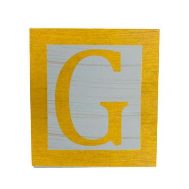 Imagem de Cubo Azul Letra Amarela com Aplique Festa Chá de Bebê Decoração 8x8x8 