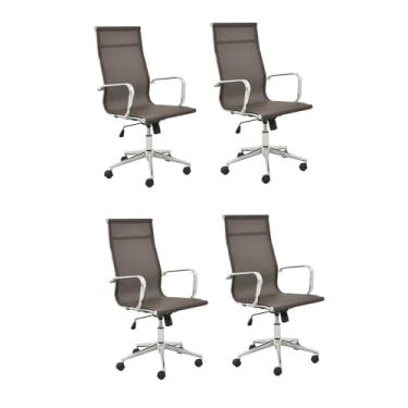 Imagem de Kit 4 Cadeiras de Escritório Presidente Giratória Office Sevilha Tela Rivatti Café