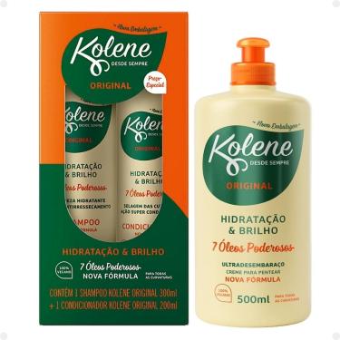 Imagem de Kit Kolene Hidratação e Brilho: Shampoo 300ml e Condicionador 200ml + Creme para Pentear 500ml