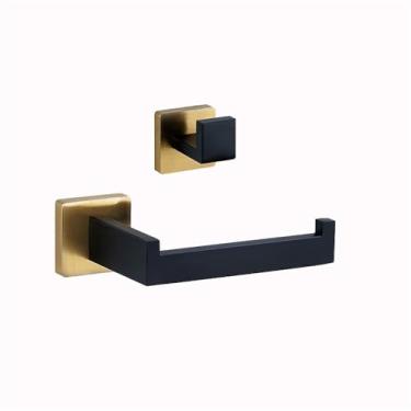 Imagem de Banheiro Preto Ouro Suporte de Papel Higiênico Suporte de Toalha Gancho de Roupão Anel de Toalha Aço Inoxidável Conjunto de Ferragens para Banheiro Kit, Conjunto de 2 peças